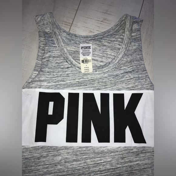 NEW Set of 2 Small Victoria’s Secret PINK marl grey and pink tank tops - Picture 7 of 8
